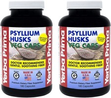 Yerba Prima Psyllium Husks Veg Caps - 180 Count 2 Pack  625mg - Vegan, Non-GM