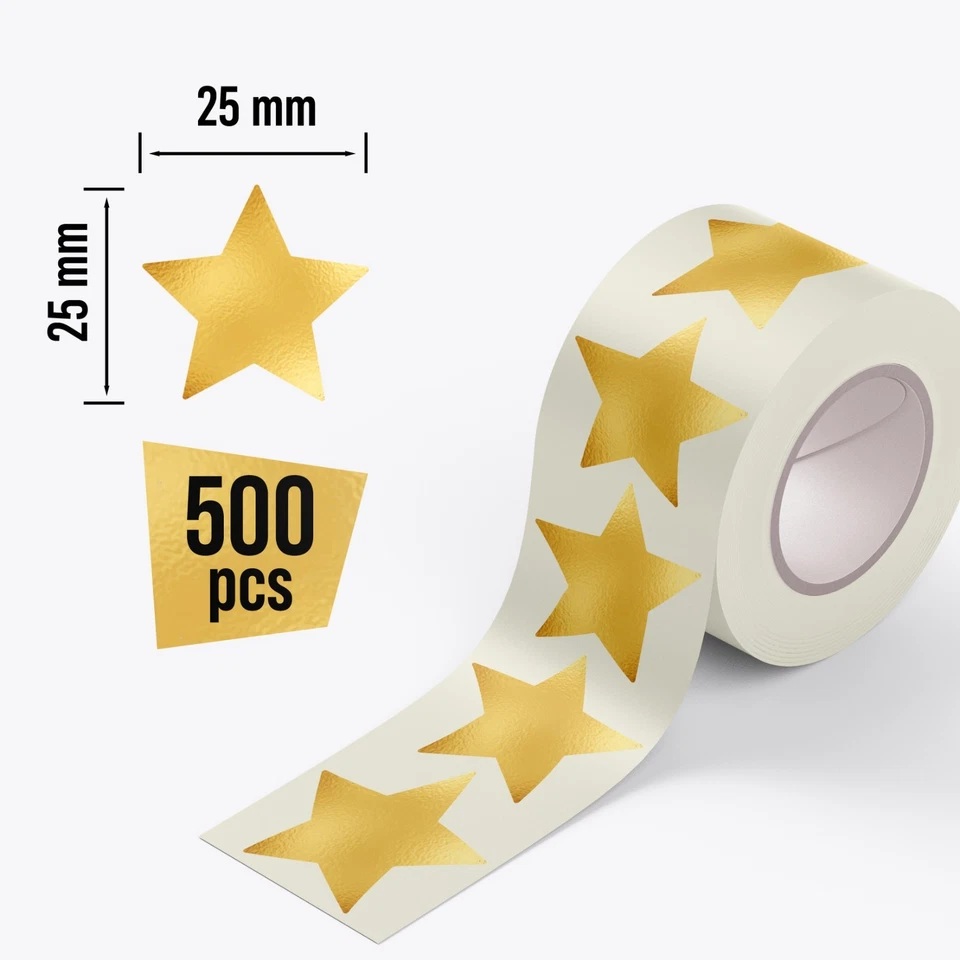 Gold Sterne Aufkleber, 500 St Star Sticker, 25 mm Glitzer Belohnung Sticker - Bild 2 von 4