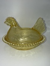 Vintage Indiana Glass Yellow Topaz Hen on Nest