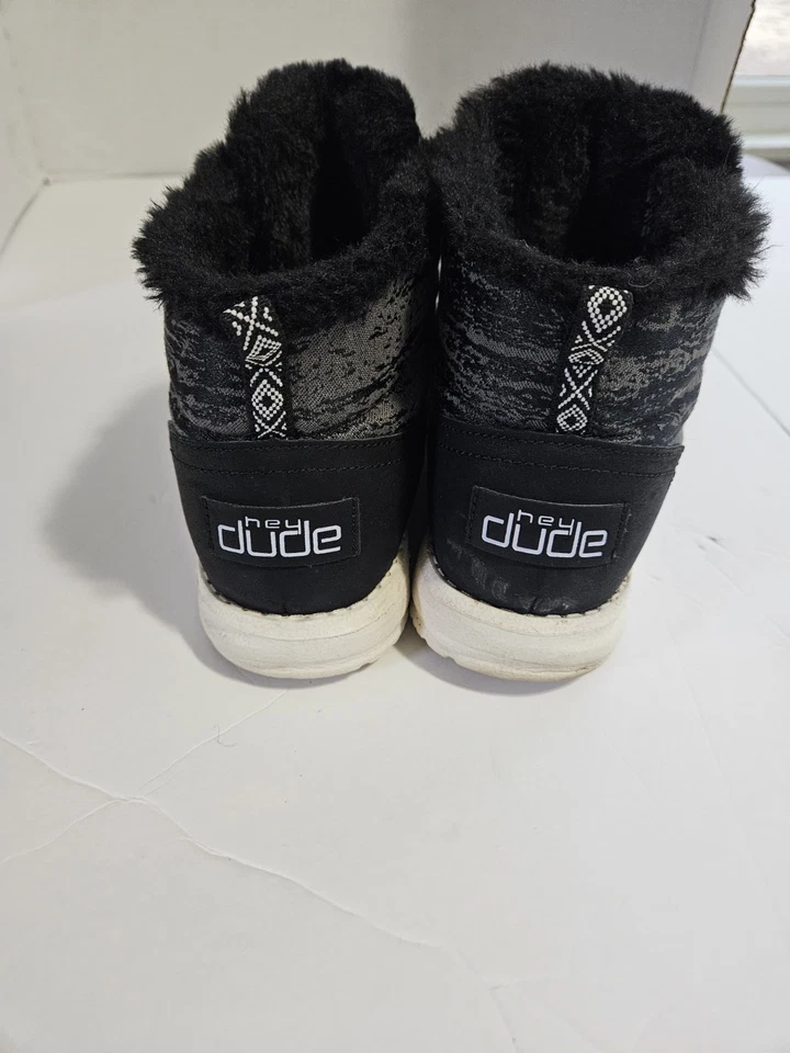 Zapatos cómodos Hey Dude Wendy Lea con ribete de piel botines negros para mujer talla 7 Foto 2 de 4