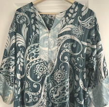 Oscar de la Renta Neiman Marcus Teal Paisley Hostess Housecoat Robe Womens M