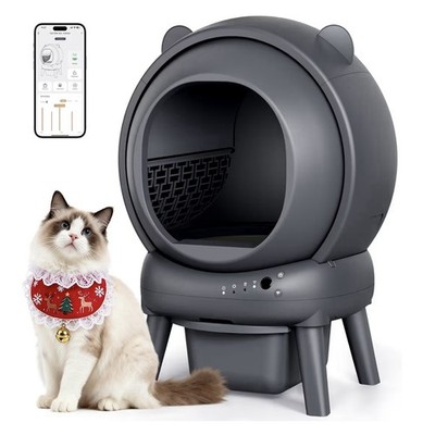 Smart Self-Cleaning Cat Litter Box, Wi-Fi, Extra Large 65L Capacity, Gray