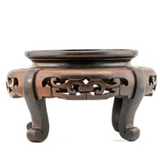 Japan Carved Wooden Legged Stand for Vase Brown Scroll Meiji Period 19th Century
