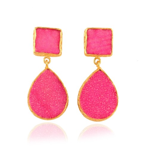 Druzy Earrings Natural Agate Druzy Gold Plated Stud Dangle Crystal Druzy Earring - Picture 23 of 25