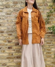Vintage Tassel Leather Jacket Tan S 8 10 Native American Coat 70s Fringe Boho
