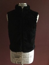 Women’s Vintage S/m Warehouse Black Faux Fur S/l Zip-up Lined Vest Gently Used