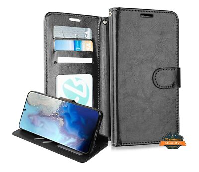 For Alcatel 3V (2019) Wallet Leather Case Pouch Card Slots ID Flip Black Cover