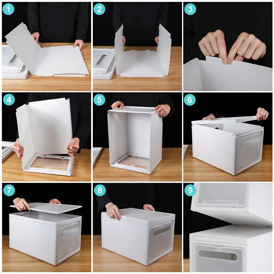 Pack de 3 contenedores de almacenamiento con tapas organizador de plástico apilable con ruedas Foto 4 de 4