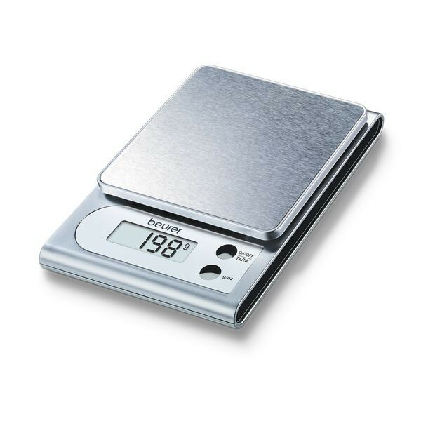 Balance de cuisine argentée en inox avec arrêt automatique et écran LCD pour pâtisserie