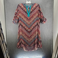 Antonio Melani Dress Size 10 Split Neck Colorful Geometric Floral Print No Belt