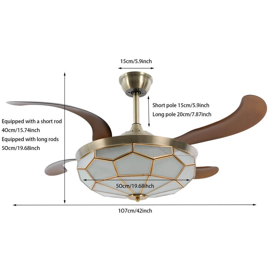42" Tiffany Ceiling Fan Light Retractable Blades LED Chandelier Lamp Bedroom - Image 3 of 4