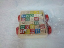 Pull Along ABC 123 Block Cart 8x9" Cart 1" Block Wooden Toy