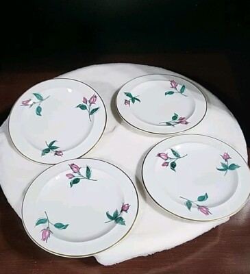 Easterling China Made in Bulgaria Dessert Plates Pink Roses With Greenery