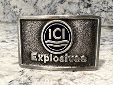 ICI EXPLOSIVES Vintage 3" Belt Buckle T L  B Silver Tone Excellent Condition
