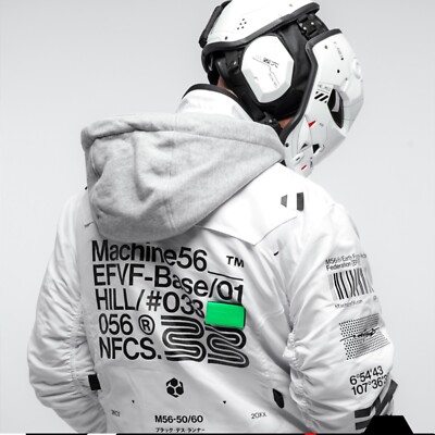 Men's White Jacket Hoodie Bomber School Full Zip Machine56 MS-2