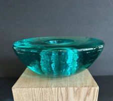 Fire and Light recycled glass votive candle  holder wide rim lip green SIGNED