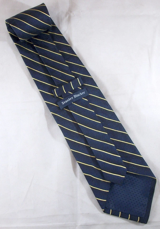 STANLEY BLACKER 黑金条纹丝绸领带 59 英寸长 x 4 英寸宽 (E860) — 第 3/3 张图片