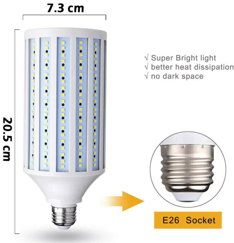 300W Eq. LED Corn Light Bulb 168-Chip Light E26 6000lm 60W Cool Daylight Bright - Image 2 of 4