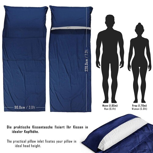 Sleeping Bag Liner, Silk Soft Sleep Bag Liner with Pillow Pocket - Bild 1 von 7