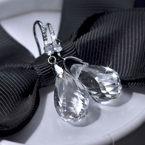 18k white gold gf made with SWAROVSKI crystal drop dangle stud classic earrings - Picture 2 of 11