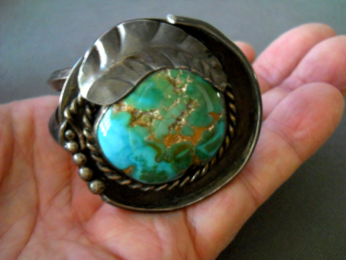 OLD Native American Navajo Royston Turquoise Sterling Silver Leaf Rope ...