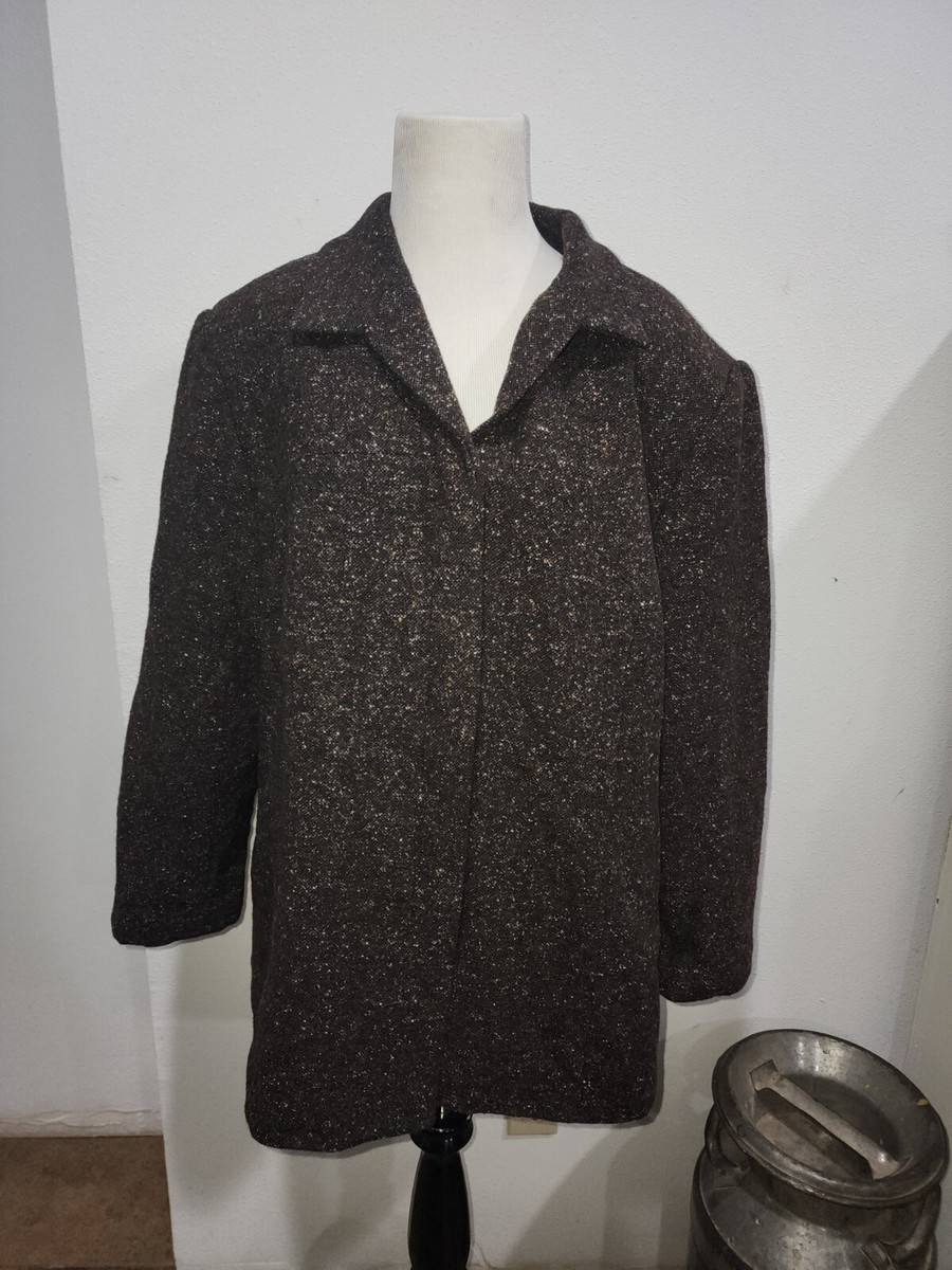 Apostrophe Brown Speckled Blazer Jacket Sz 22 W Wool Silk Blend Hidden  Button - Main Image