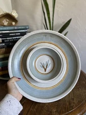 Hand Made Pottery Chip And Dip Plate And Bowl Attached