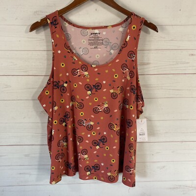 Joyspun Womens Bicycle Print Tank Top XL Terra Cotta Soft Polyester Blend New