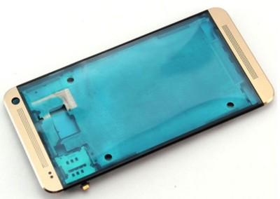 HTC One M7 Vorder Rahmen Gehäuse LCD Frame Housing Cover Display Gold NEU