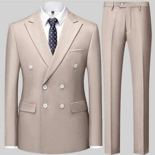 Fashion Men Casual Business Suit Double Breasted Jacket Blazers+Trousers 2PC/Set - Picture 1 of 24