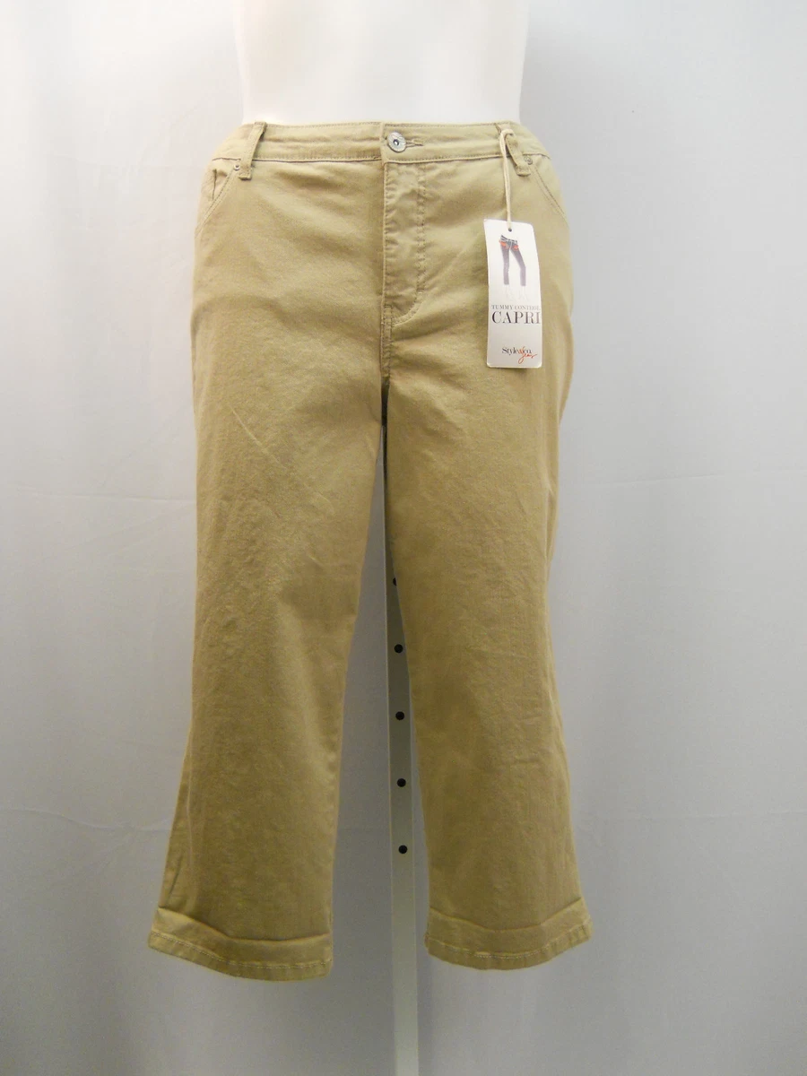 Style co. Ladies Denim Capris Tummy Control Khaki Colored Wash