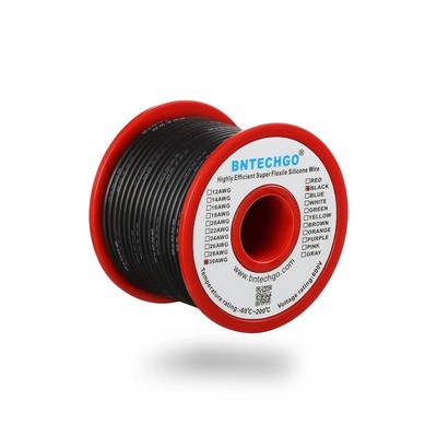 BNTECHGO 30 Gauge Silicone wire spool 100 ft Black Flexible 30 AWG Stranded T...