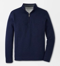 Peter Millar Navy Blue Crown Fleece Quarter-Zip Pullover Sweater Fall 2022 NWT S