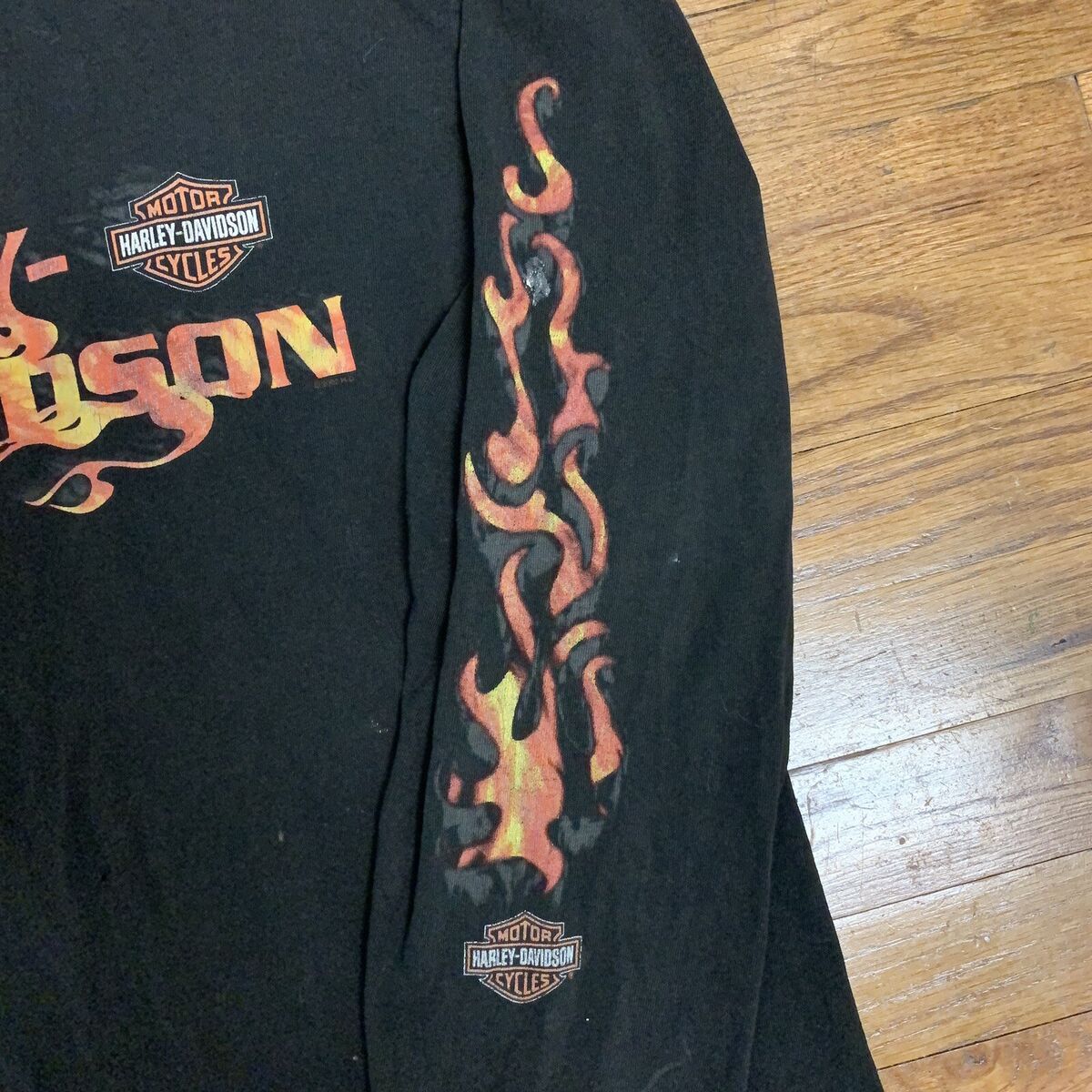 Harley Davidson Flames T-Shirt 2-Side Bar Shield Motorcycle Harley Davidson Flames T-Shirt 2-Side Bar Shield Motorcycle