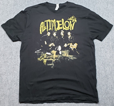 Rock Me All Time Low T-Shirt Mens XL Black Gold Cotton Crew Neck Short Sleeve