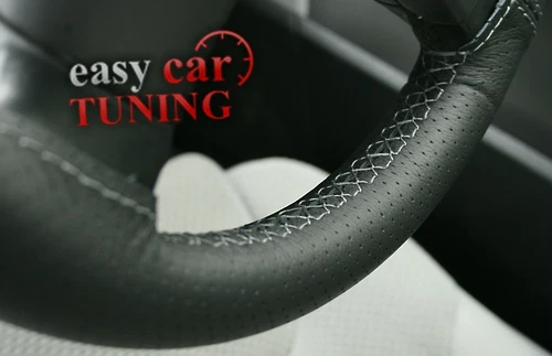 Fit Volkswagen T5 Real Black Perforated Leather Steering Wheel Cover Grey Stitch