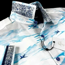 Robert Graham Geometric Airplane Travel Tropical Paisley Short Sleeve Shirt 2XL