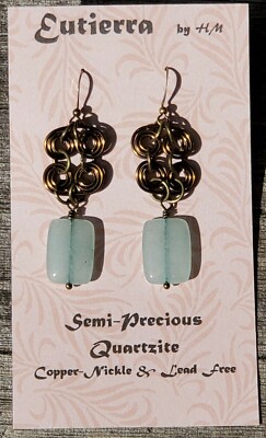 Eutierra Semi-Precious Quartzite Earrings Hand Crafted In USA 2 1/2'' Sea Foam 