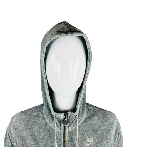 Nike Womans Sz Small 4-6 Gray Zipper Hoodie Velour Long Sleeve  - Picture 3 of 9