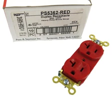 Box of (10) Pass & Seymour 5362-RED Heavy Duty Duplex Receptacles 20A 125V