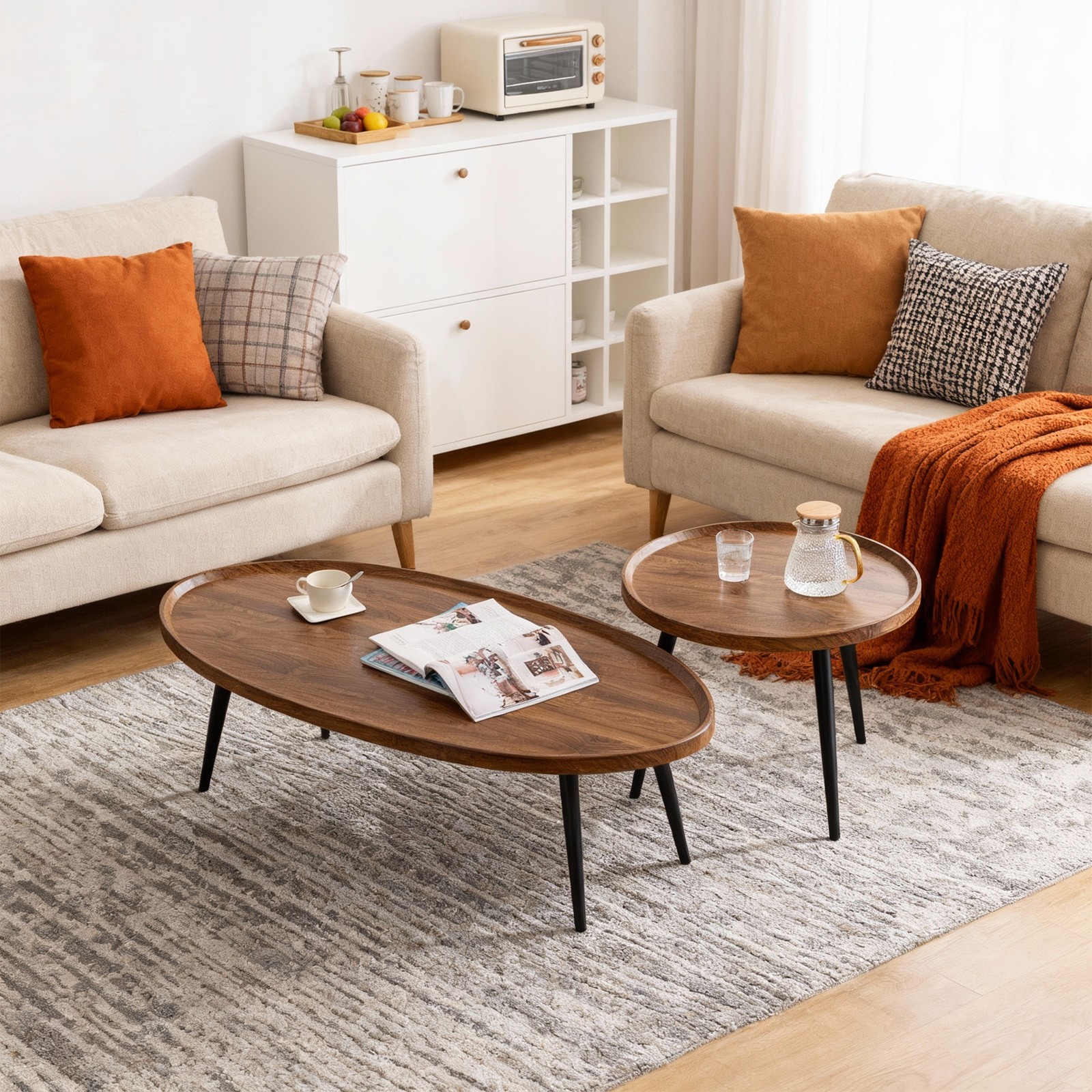 Nesting Coffee Table Set of 2 Walnut Coffee Tables for Living Room Sofa Bedside