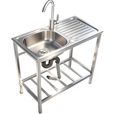 Commercial Stainless Steel Freestanding Utility Sink Laundry Tub w/ Faucet Shelf