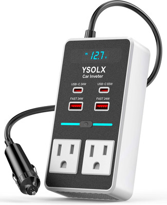 YSOLX 300W 12V to 110V Car Power Inverter, with Dual USB-A 24W and USB-C 65W, Du