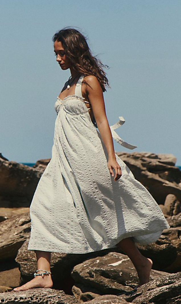 NEW FREE PEOPLE FREE-EST COCONUT MILK IVORY POPPY MIDI DRESS SZ L