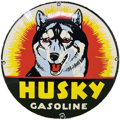 #ad VINTAGE HUSKY GASOLINE PORCELAIN SIGN K 9 GAS STATION PUMP PLATE MOTOR OIL DOG $113.96
