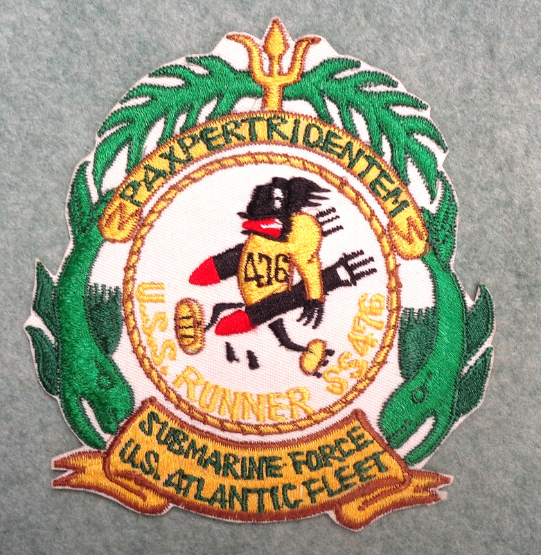 Atlantic Submarine Fleet Patch-USS Runner SS 476-4-1/2" X4-3/4" Embroidered Nice