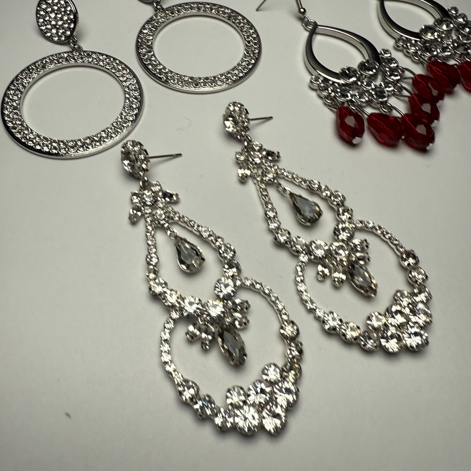 Clear Rhinestone Dangle Drop Pierced Earrings Lot… - image 4