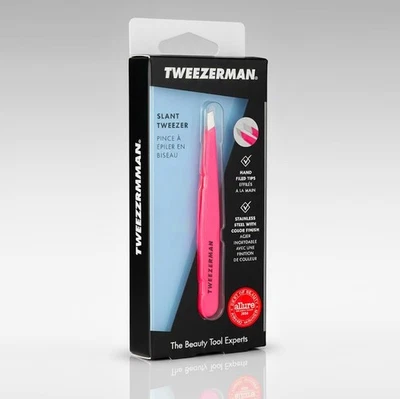Tweezerman Tweezers Slant Eyebrow Hair Pluckers Pink Large Stainless Steel