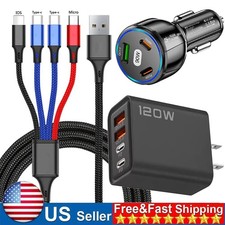 120W Fast Type C USB Wall Charger , 4-In-1 Super Fast Cable For Cell Phone iPad