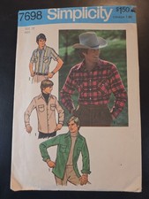 Simplicity 7698 Mens Western Shirt Pattern Vintage 1970s Men 38 Cut